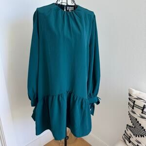 Mudpie Green Merritt Long Sleeve Drop Hem Flounce Dress Small